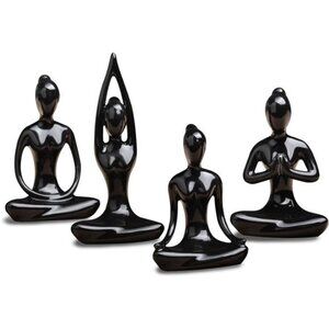 OwMell Lot of 4 Meditation Yoga Pose Statue Figurine Ceramic Yoga Figure Set